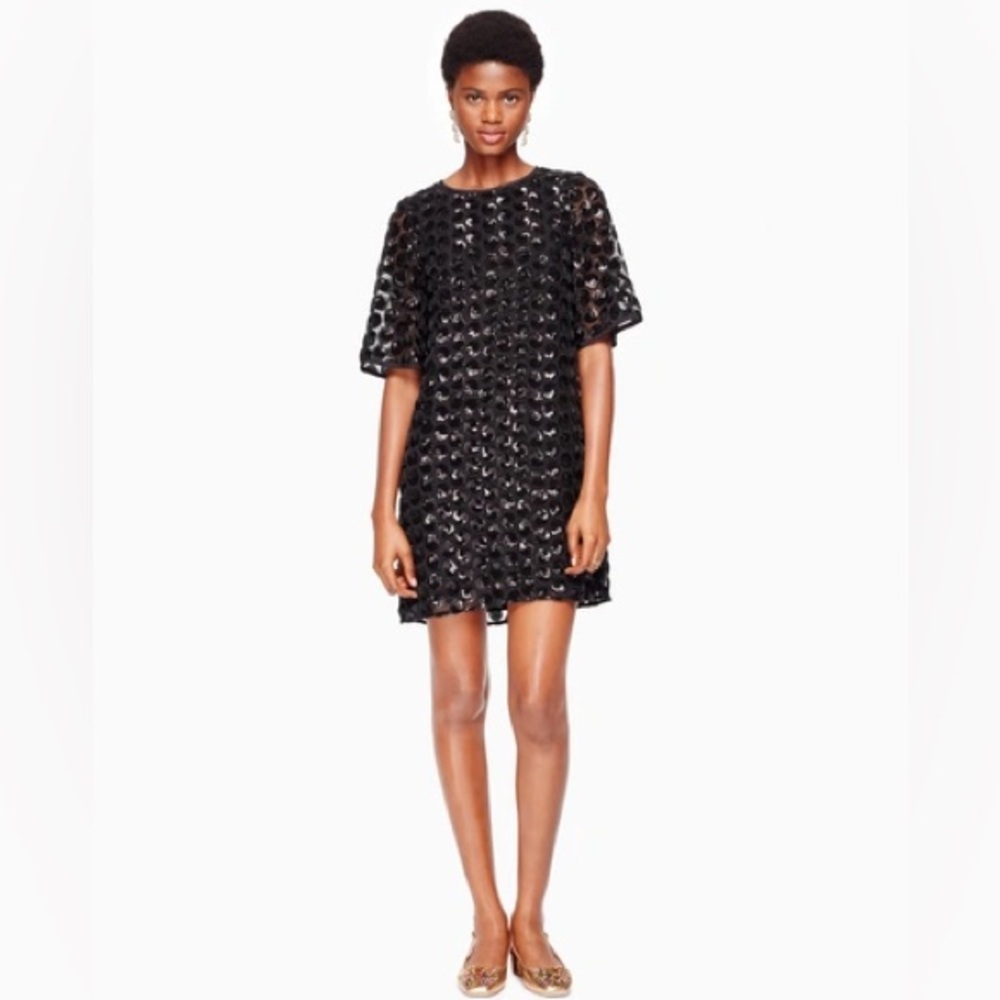 Kate Spade New York sequin dot dress in black size 00 mini shift short sleeves